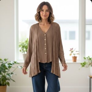Diana Marco Brown Textured 2-in-1 Cardigan Top Mock Layer Size 22